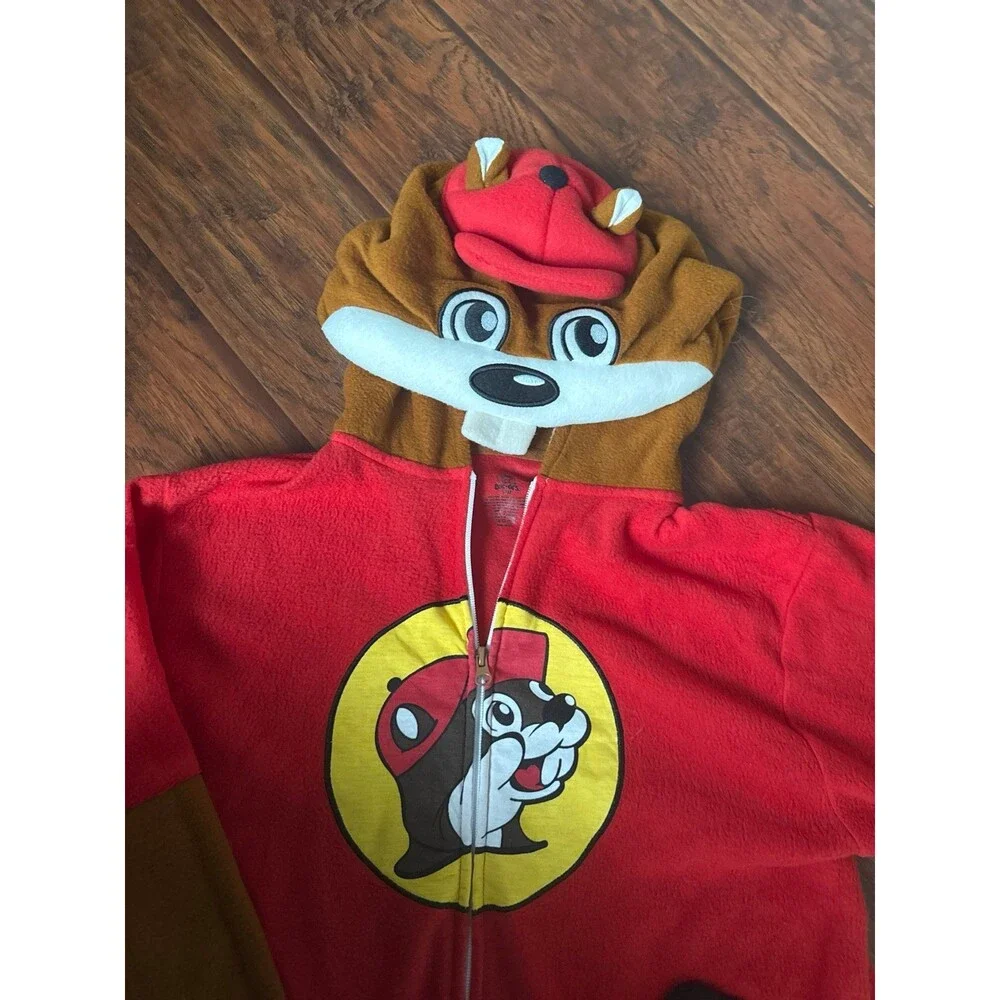 Buc-ee’s Beaver Adult Small Onesie Pajamas Full Zip Costume Brown Red Small